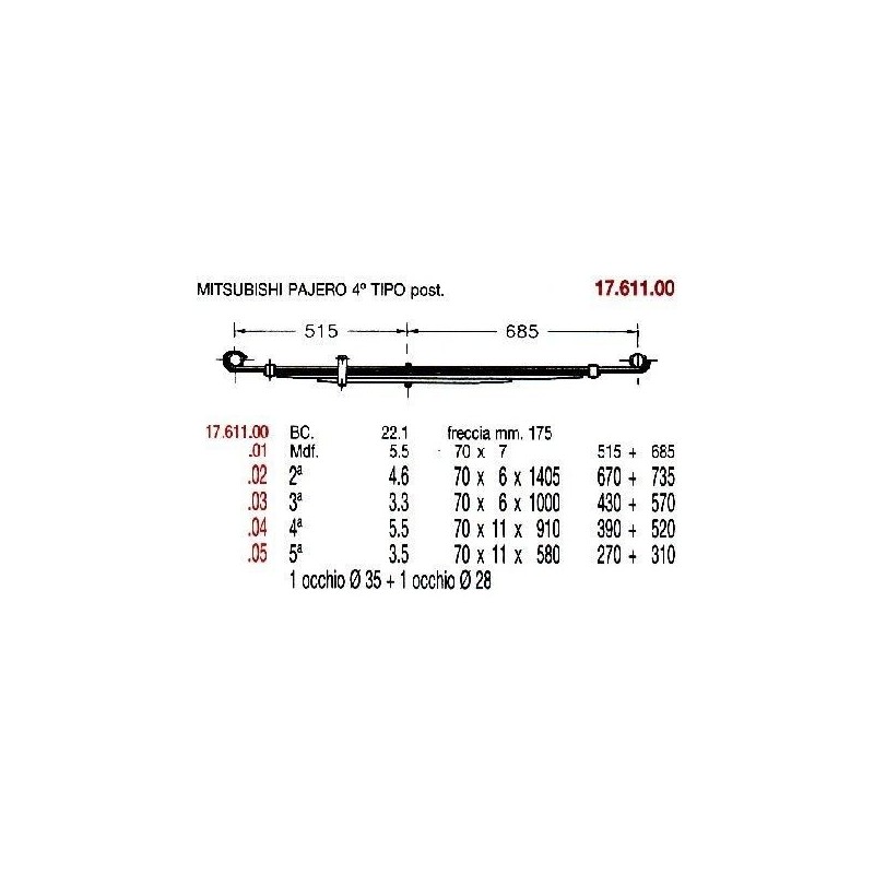 MAESTRA BALLESTA TRA MITSUBISHI PAJERO Y TRITON 70*7 515+685 C/S