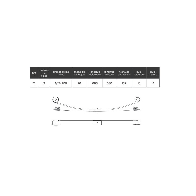 KIT DE REFUERZO DE LA BALLESTA FORD TRANSIT 2014 - ADELANTE 2HOJAS +5CMS + CARGA BK315560MB